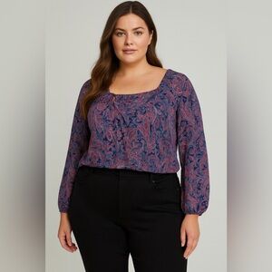 Hearts of Palm Paisley Blouse - Blue and Pink